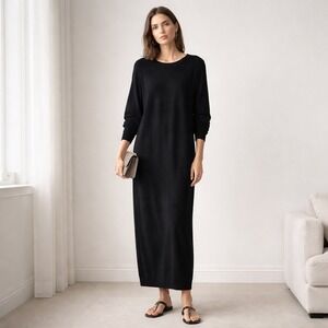 Vintage Black Lambswool Angora Dolman Sleeve Sweater Dress Womens M Quiet luxury